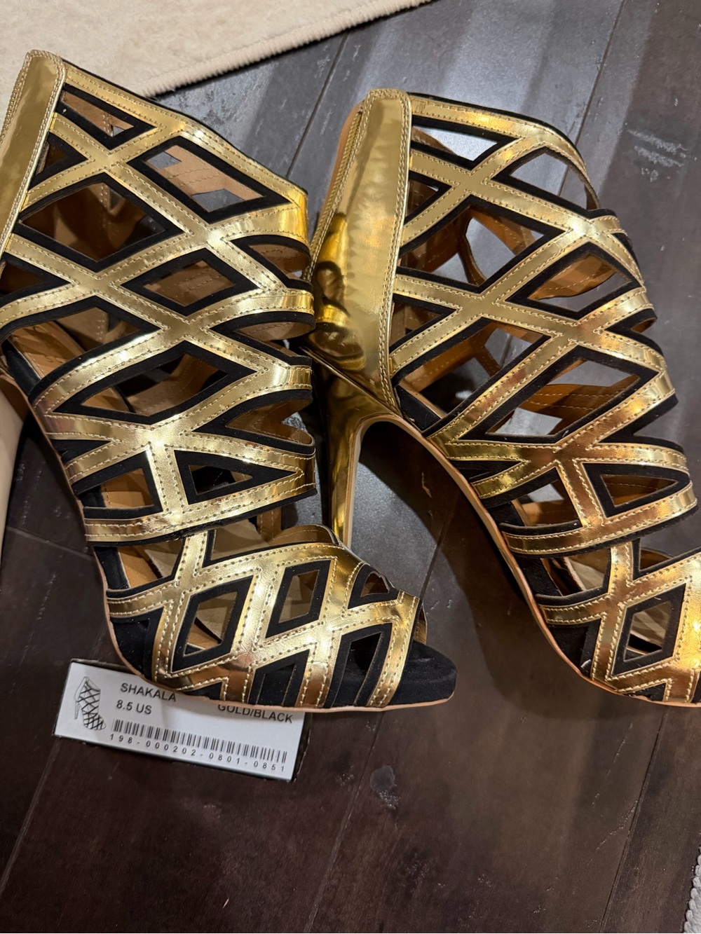 Shakala Gold/Black Cutout Peep-Toe Heels -